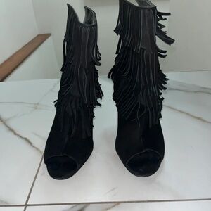 Aldo Black Fringe Peep-Toe Ankle Boots